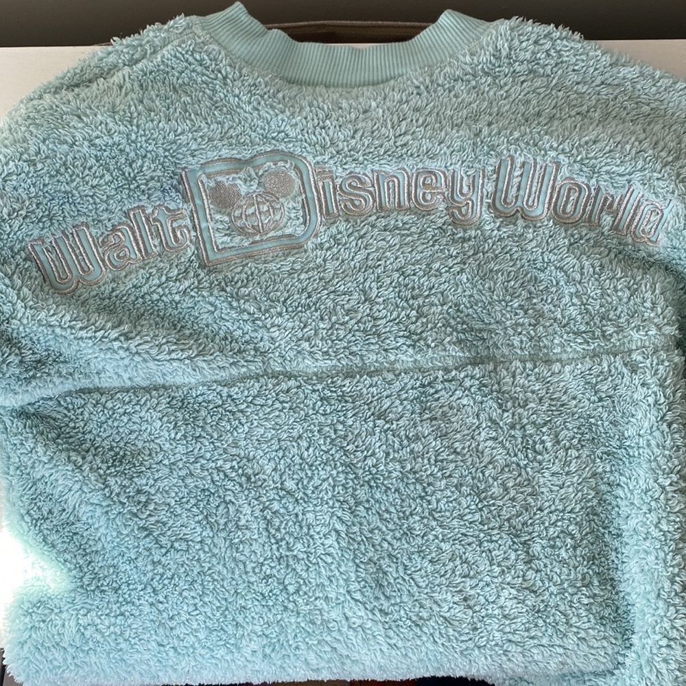 Disney Parks WDW Aqua Teal Turquoise Fluffy Sherpa Spirit Jersey Kids Sz Large